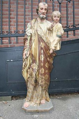 St. Joseph Statue style Gothic - Style en PLASTER POLYCHROME, France