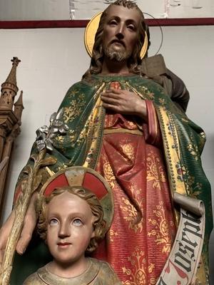 St. Joseph Statue style Gothic - style en Terra-Cotta polychrome, Belgium 19th century ( anno 1890 )