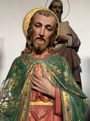 St. Joseph Statue style Gothic - style en Terra-Cotta polychrome, Belgium 19th century ( anno 1890 )