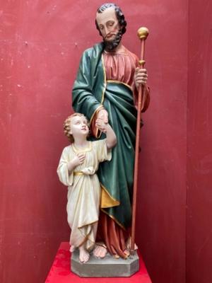 St. Joseph Statue  style Gothic - style en Plaster polychrome, Belgium 19 th century