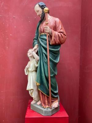 St. Joseph Statue  style Gothic - style en Plaster polychrome, Belgium 19 th century