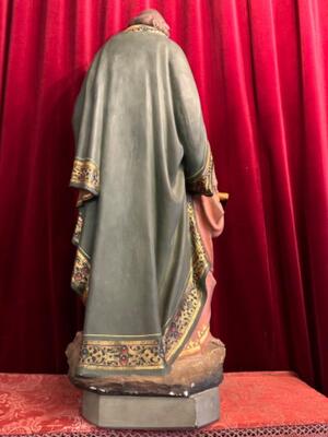 St. Joseph Statue Signed: Parentani style Gothic - Style en Plaster polychrome, bruxelles - Belgium  19 th century ( Anno 1885 )