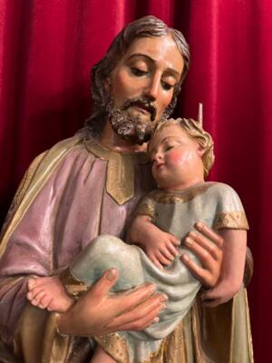 St. Joseph With Child Statue style Gothic - Style en Wood Polychrome, France 19 th century ( Anno 1865 )