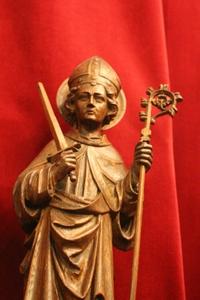 St. Lambertus Statue  style Gothic - style en hand-carved wood Oak, Belgium 18 th century ( Anno 1870 )