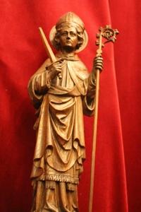 St. Lambertus Statue  style Gothic - style en hand-carved wood Oak, Belgium 18 th century ( Anno 1870 )