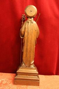 St. Lambertus Statue  style Gothic - style en hand-carved wood Oak, Belgium 18 th century ( Anno 1870 )