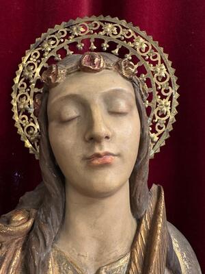 St. Lucy Sculpture style Gothic - Style en Hand - Carved Wood , Barcelona - Spain 19 th century ( Anno 1865 )