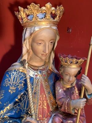 St. Mary & Child  style Gothic - style en plaster polychrome, Belgium 19th century ( anno 1890 )