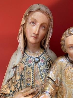 St. Mary & Child Wall - Sculpture style Gothic - style en hand-carved wood polychrome, Belgium 19th century ( anno 1865 )