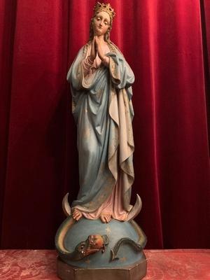 St. Mary Statue style Gothic - style en plaster polychrome, ANTWERP – BELGIUM    19th century ( anno 1890 )