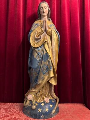 St. Mary Statue  style Gothic - Style en Hand - Carved Wood Polychrome , France 19 th century ( Anno 1865 )