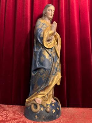 St. Mary Statue  style Gothic - Style en Hand - Carved Wood Polychrome , France 19 th century ( Anno 1865 )