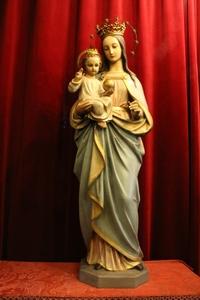 St. Mary Statue By : Mayer - Munich. style Gothic - style en wood - pap / polychrome, Belgium 19th century