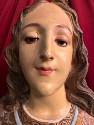St. Mary Statue Glass Eyes ! style Gothic - Style en Wood, France 19 th century