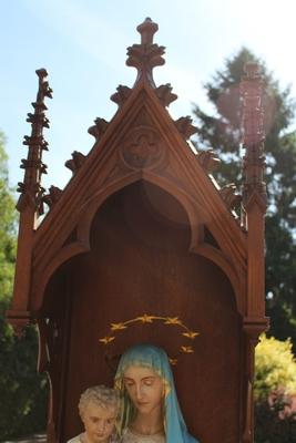 St. Mary Statue With Chapel For Sale Separate Height Statue 135 Cm style Gothic - style en Oak wood / Terra - Cotta polychrome, France 19th century (anno 1870 )