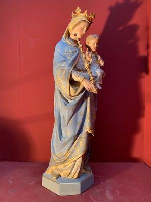 St. Mary Statue With Child style Gothic - style en Terra - Cotta Polychrome, France 19th century ( 1875 )