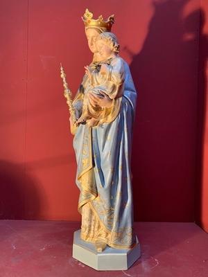 St. Mary Statue With Child style Gothic - style en Terra - Cotta Polychrome, France 19th century ( 1875 )