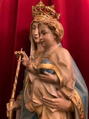 St. Mary Statue With Child Fully Hand - Carved Wood style Gothic - style en hand-carved wood polychrome, France 19th century ( 1870 )