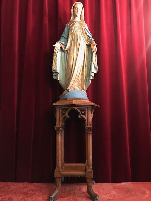 1 Gothic - style St. Mary Statue With Original Stand. Measures Statue H 90 Cm.