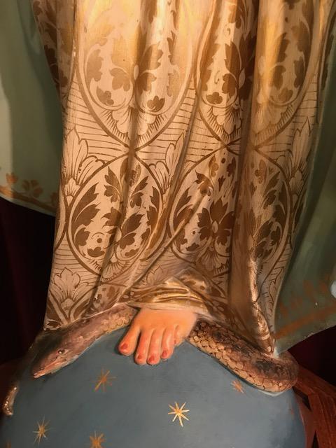 1 Gothic - style St. Mary Statue With Original Stand. Measures Statue H 90 Cm.