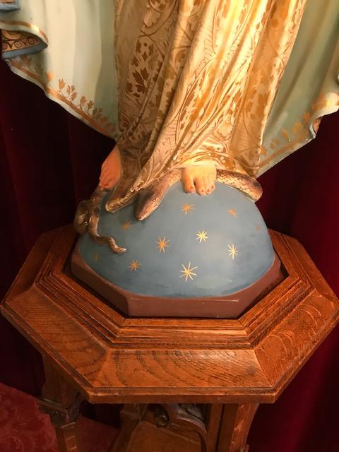 1 Gothic - style St. Mary Statue With Original Stand. Measures Statue H 90 Cm.