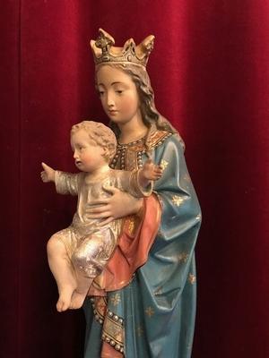 St. Mary With Child style Gothic - style en plaster polychrome, Belgium 19th century ( anno 1890 )