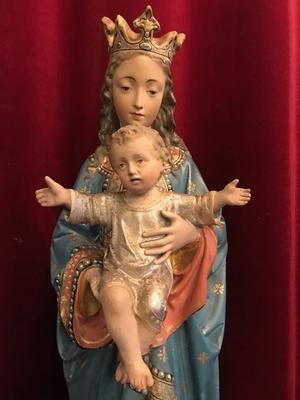 St. Mary With Child style Gothic - style en plaster polychrome, Belgium 19th century ( anno 1890 )