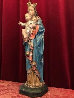 St. Mary With Child style Gothic - style en plaster polychrome, Belgium 19th century ( anno 1890 )