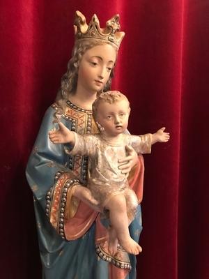St. Mary With Child style Gothic - style en plaster polychrome, Belgium 19th century ( anno 1890 )