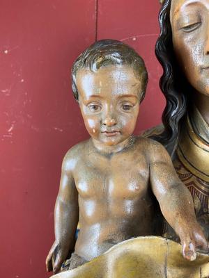 St. Mary With Child style Gothic - Style en Hand - Carved Wood Polychrome, Belgium 19th century ( anno 1870 )