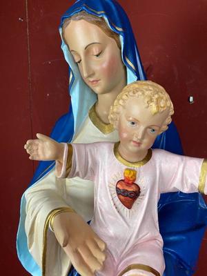 St. Mary With Child style Gothic - Style en Plaster polychrome, Belgium 19th century