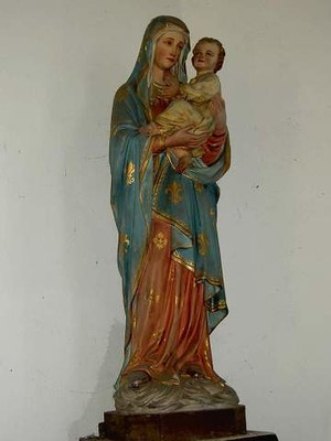 St. Mary With Child style Gothic - Style en plaster polychrome, Belgium  19th century ( anno 1870 )