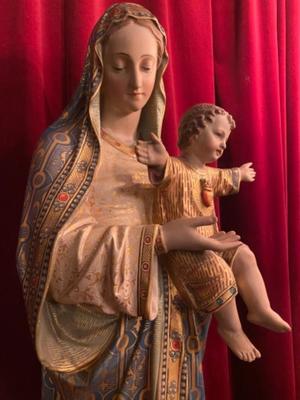 St. Mary With Child style Gothic - Style en plaster polychrome, Belgium 19th century ( anno 1875 )