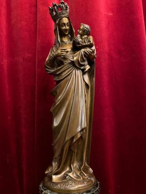 St. Mary With Child Signed: Desclee Freres style Gothic - style en Bronze / Marble, Flemish - Belgium 19 th century