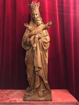 St Mary With Child Statue style Gothic - style en Fully Hand - Carved Wood Oak, Dutch 19th century ( anno 1870 )