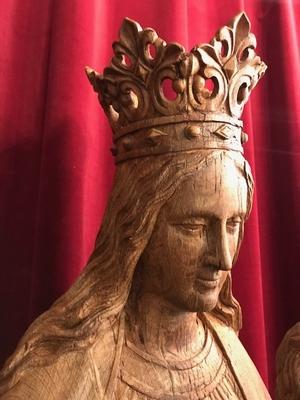 St Mary With Child Statue style Gothic - style en Fully Hand - Carved Wood Oak, Dutch 19th century ( anno 1870 )