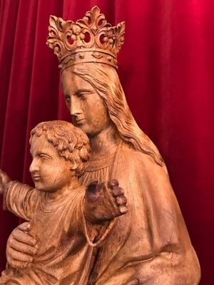 St Mary With Child Statue style Gothic - style en Fully Hand - Carved Wood Oak, Dutch 19th century ( anno 1870 )