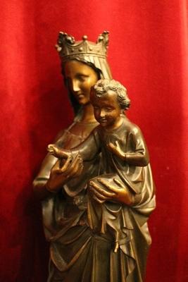 St. Mary With Child Statue Bronze Weight 23 Kgs ! style Gothic - style en Full Bronze, Belgium 19th century