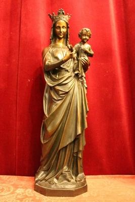 St. Mary With Child Statue Bronze Weight 23 Kgs ! style Gothic - style en Full Bronze, Belgium 19th century