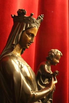 St. Mary With Child Statue Bronze Weight 23 Kgs ! style Gothic - style en Full Bronze, Belgium 19th century