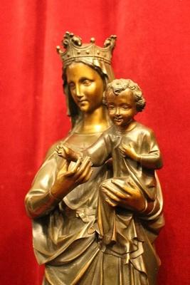 St. Mary With Child Statue Bronze Weight 23 Kgs ! style Gothic - style en Full Bronze, Belgium 19th century