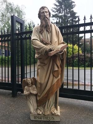 St. Mattheus Sculpted By The Famous Friedrich Wilhelm Mengelberg style Gothic - style en wood polychrome, Dutch 19th century ( anno 1895 )