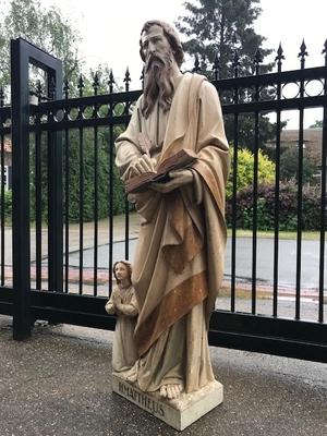 St. Mattheus Sculpted By The Famous Friedrich Wilhelm Mengelberg style Gothic - style en wood polychrome, Dutch 19th century ( anno 1895 )