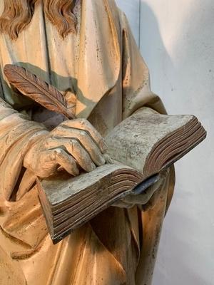 St. Mattheus Sculpted By The Famous Friedrich Wilhelm Mengelberg style Gothic - style en hand-carved wood polychrome, Dutch 19th century ( anno 1895 )