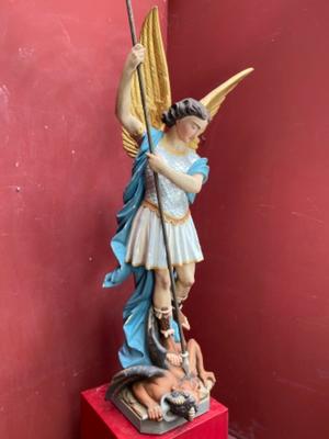 St. Michael Statue style Gothic - style en Terra - Cotta Polychrome, France 19 th century ( Anno 1865 )