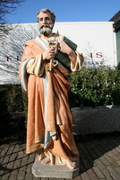 St. Petrus Statue style Gothic - style en plaster polychrome, France 19th century ( anno 1870 )