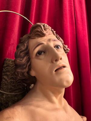 St. Sebastian Statue style Gothic - Style en Plaster polychrome / Glass Eyes , France 19 th century