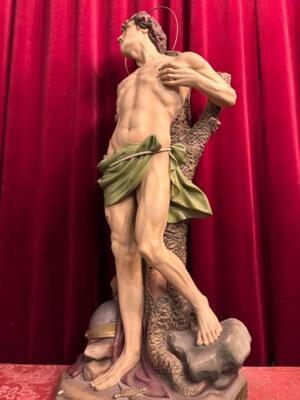 St. Sebastian Statue style Gothic - Style en Plaster polychrome / Glass Eyes , France 19 th century