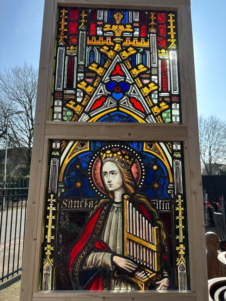 1 Gothic - Style Stained Glass Window St. Cecillia