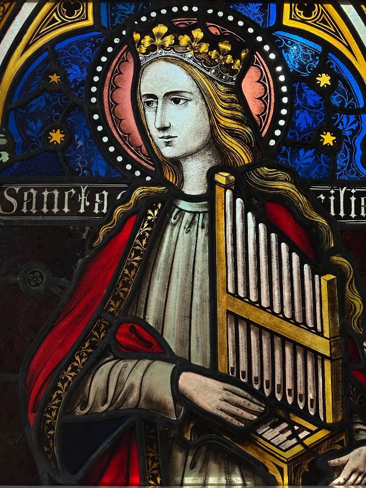 1 Gothic - Style Stained Glass Window St. Cecillia